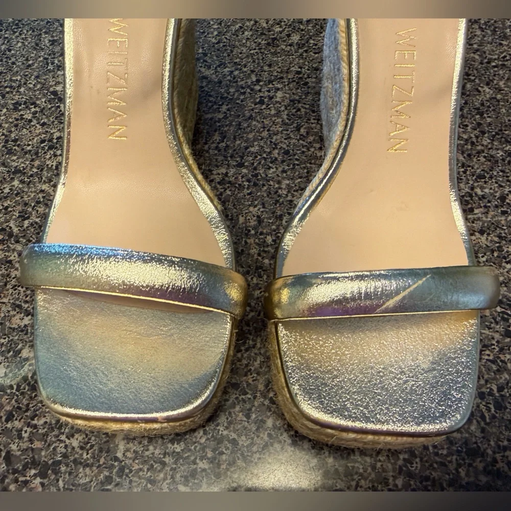 “STUART WEITZMAN”  Nudist Metallic Gold Espadrille Wedge Sandal - Picture 8 of 16